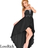 <Love Rich>フラワーレースビジューラウンドカットロングドレス (ブラック)